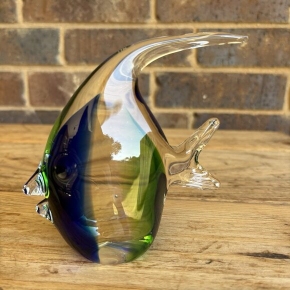Blue Green Clear Glass Tropical Fish Paperweight Figure 5” Tall Polished Bottom - Picture 5 of 13